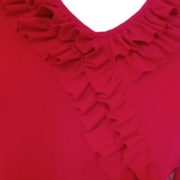 ---  Red Frilly Stretch Top Fits Medium - Picture 3 of 4